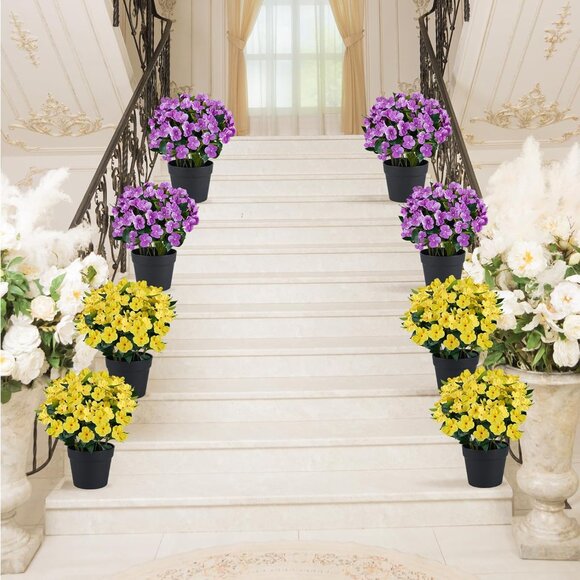 14-Inch Purple Artificial Faux Flowers Planter Front Door Garden Balcony Decor - Picture 7 of 7